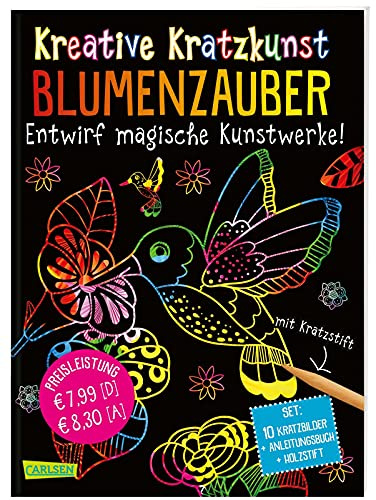 Kreative Kratzkunst: Blumenzauber: Set mit 10 Kratzbildern, Anleitungsbuch und Holzstift