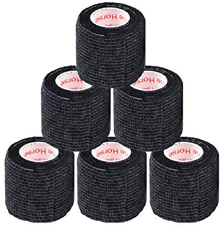 5,1 cm Vet Wrap Tape Bulk (Black) (Pack of 24) Self Adhesive Adherent Adhering Flex Bandage Grip Roll for Dog Cat Pet Horse