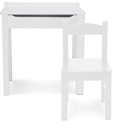 Melissa & Doug Wooden Child's Lift-Top Desk & Chair - White Play Desk and Chair Set for Toddlers and Kids Ages 3+