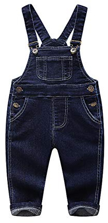 KIDSCOOL SPACE Baby-Denim-Latzhose, 3D niedlicher Cartoon-Hund gestrickte Jean-Latzhose,Blau,2-3 Jahre