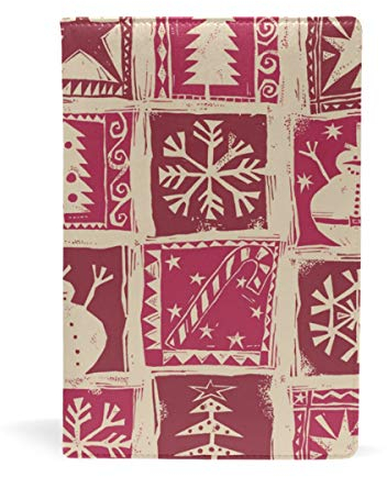 EZIOLY Buchumschlag mit Weihnachtsbaum, Schneemann und Schneeflocke, dehnbar, passend für die meisten Hardcover-Lehrbücher bis 22,6 x 14,5 cm, klebstofffreier Stoff, für Schulbücher Einfach anzubringen. Wash & Re-Use