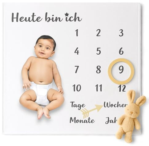 Baby-Decke Meilensteindecke Monatsdecke Fotodecke für Baby Milestone Fotografie-Requisiten Hintergrund-Tuch Deutsch 100x100cm (weiß/schwarze Schrift)