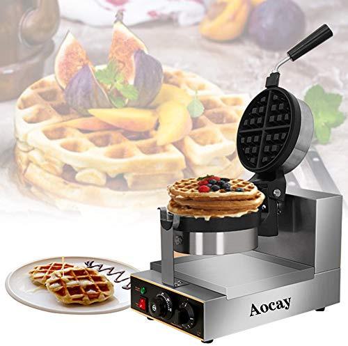 Rotating Waffle Makers Round 1300W, 220V Commercial Waffle Maker & Egg Cake Machine with Drip Tray for Restaurant or Bakery, Non-Stick Plates, Easy to Clean