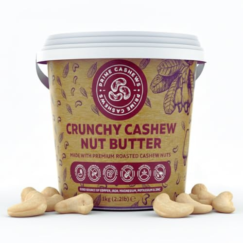 Prime Earth - Crunchy Cashew Nut Butter - 1kg - Zero Emulsifier, Oil, Salt or Sugar - Made With 100% Cashew Nuts - Vegan, Keto & Paleo Friendly - Produced in Small Batches - Made in the UK