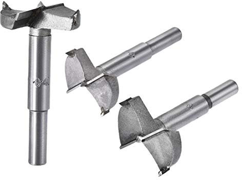 sourcing map Forstner Wood Boring Drill Bits 40mm 42mm 45mm Dia. Hole Saw Carbide Alloy Steel Tip Round Shank Cutting for Hinge Plywood Wood Tool 3in1 Set