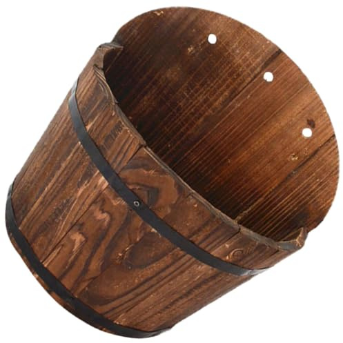 Holibanna Hanging Wooden Barrel Plant Pot Outdoor Pots Whisky Half Barrel Planter for Garden Fence Indoor Brown 21x24cm