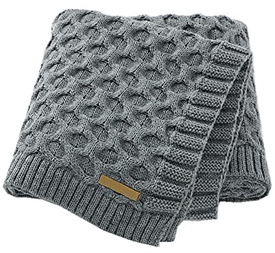 Surwin Strickdecke Babydecke Kuscheldecke Baumwolle, Mädchen und Jungen Babys Gestrickt Kinderdecke Freien Krabbeldecke Perfekt für Kinderwagen Babybett (80x100cm,grau)