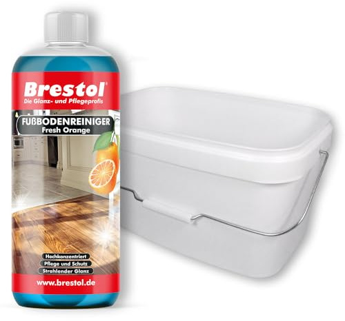 Limpiador de suelo Fresh Orange 1000 ml + cubo de 10 litros de capacidad – Cuidado concentrado agradable aroma de naranja para azulejos, laminado, parqué, piedra, PVC, linóleo