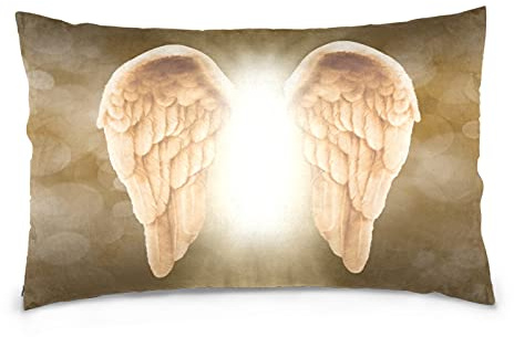 Poeticcity Golden Gold Angel Wings Cotton Velvet Pillowcase, Throw Pillow Sham Cushion Case Covers, Soft Breathable Bed Pillow Cases for Car Couch Bed 20x26 inches