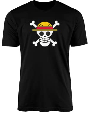 One Piece Skull Black T-Shirt Top Tee - Manga Anime Japanese Japan TV Show Monkey Luffy Rubber Pirates King Devil Fruit Straw Hat Adults Kids Gift Present (Small, Black Prime)