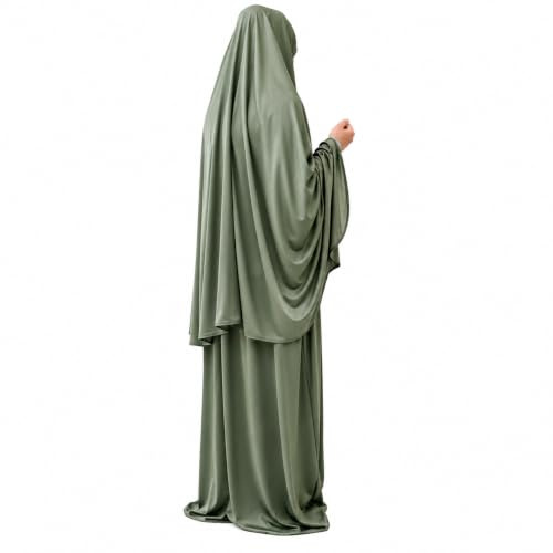 Yaqeen zweiteiliges Gebetsset, Kopftuch und Rock, Einheitsgröße, Khimar, Hijab Lycra Gebetskleid, khaki