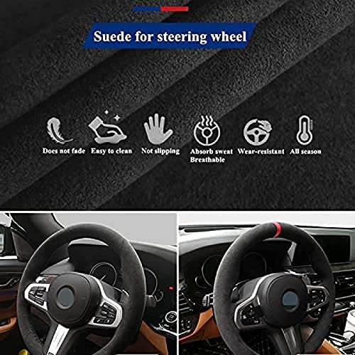 , Für BMW E60 (Limousine) 530d 2003-2009 E61 (Touring) 2004-2009 Auto-Lenkradbezug Handgenähtes schwarzes Echtleder Wildleder