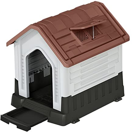 Hundehütte Kleines Wasserdichtes Hundehaus, Indoor Outdoor-Plastikkatze Und Hund Haustierunterkunft Mit WC/Fenster (Color : Brown, Size : 73.5x58x66cm)