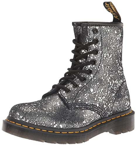 Dr. Martens Stivale da donna 1460 8 Eye Fashion, Vernice metallizzata nera Splatter Suede, 36 EU