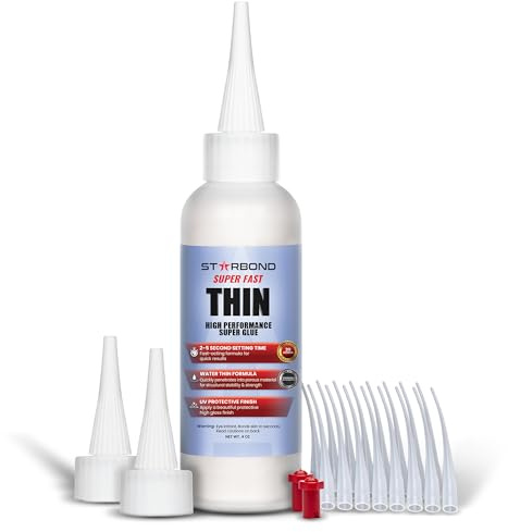 Starbond Super Fast Thin Super Glue | Fast Drying Clear Formula | Extra Strong Heavy Duty Glue for Plastic Wood Metal Glass | Waterproof All Purpose Bonding | With Extra Cap and Microtips | 4oz (113g)