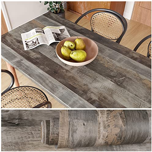 VEELIKE Selbstklebende Tapete Holzoptik Grau Vintage Holztapete Klebefolie Holz Möbelfolie Wasserfest Küchentapete Retro Schrankaufkleber Schlafzimmer Wandtapete Bbadezimmer Wohnzimmer 40cm×300cm