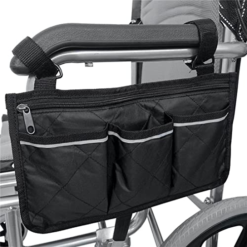 Rollstuhl Aufbewahrungstasche Universal Rollstuhltasche 4 Fächer Armlehnentasche mit Reflektierendem Streifen Hängende Armlehne Seitentasche Organizer für Rollstühle Rollatoren Gehhilfe Kinderwagen