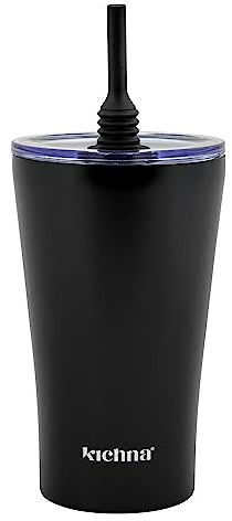 Kichna The Sipper Stainless Steel Insulated Tumbler with Straw and Lid Double Walled BPA Free Splash Proof Travel Cup for Cold Drinks 550ml - Onyx Black