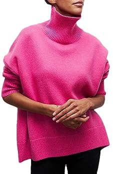 Maglione da Donna in Cashmere all'Uncinetto Lavorato A Maglia Maglione A Collo Finto Pullover Sciolto Solido Maglioni Casual Rose L