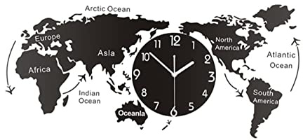 IMIKEYA Reloj Mapamundi 3D Sin Marco - Decoración De La Pared Del Mundo Con Fondo De Mapa - Silencioso Reloj De Pared