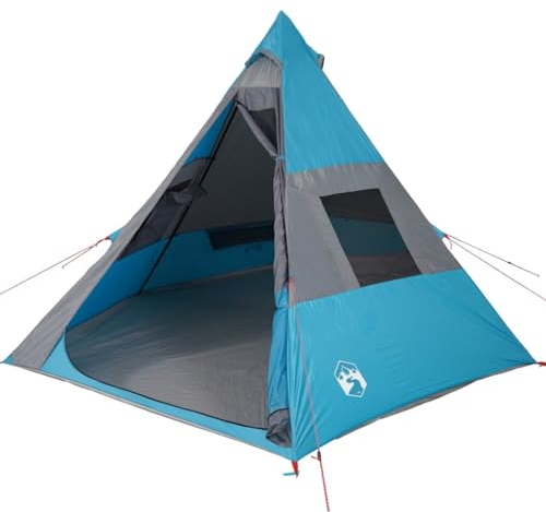 vidaXL Campingzelt, Tipi Zelt für 7 Personen Wasserdicht, Pyramidenzelt Doppelfenster Leicht Tragbar, Indianerzelt für Camping Outdoor Wandern, Blau