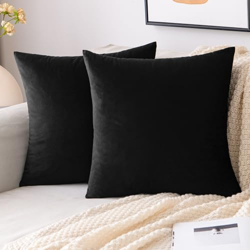 EMEMA Kissenbezug 50x50 Samt Dekokissen Schwarz Sofakissen 2er Set | Kissenhülle Dekorative Pillow Case Home Decoration Lendenkissen Wurfkissenbezug Sofa Wohnzimmer Schlafzimmer