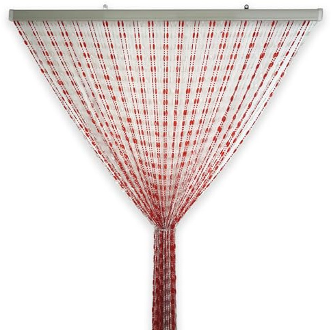 Tata Home Tenda Antimosche a Perline per Porta Finestra a Pannello Moschiera con Catenelle da Esterno Misura 120x220 cm Bicolore Trasparente Rosso