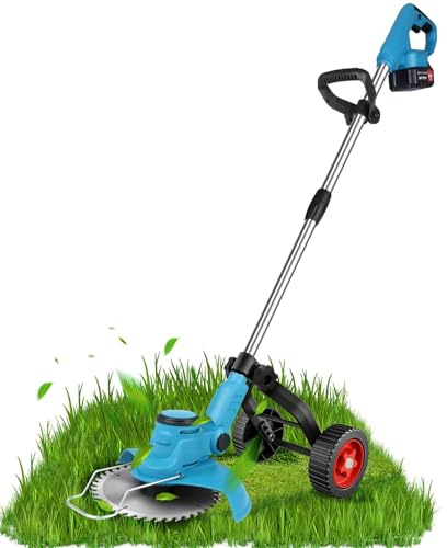 ZbOLi Cortacésped eléctrico de 8 Pulgadas, 850 W, con batería de 3000 mAh, Motor sin escobillas con Cuchillas, Ruedas Desmontables, para Cortar Bordes, aserrar arbustos de césped