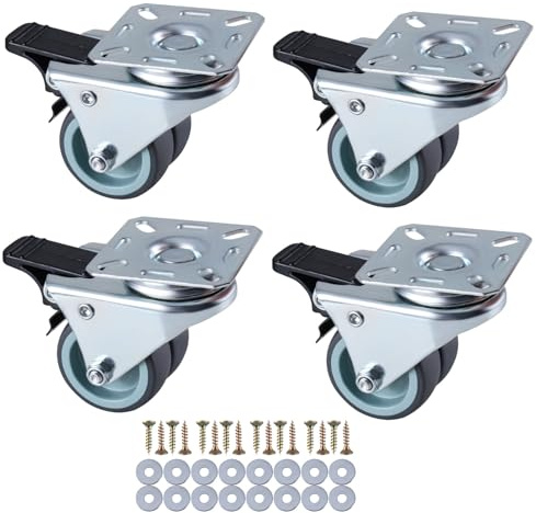 GIVIHGETI 4er Set 50mm Möbelrollen mit Schwerlastrollen mit Bremse Tragkraft 100 kg pro Rad, Doppelrollen für innen und außen, Lenkrollen für Möbel, Palettenmöbel, als Transportrollen Industrierollen