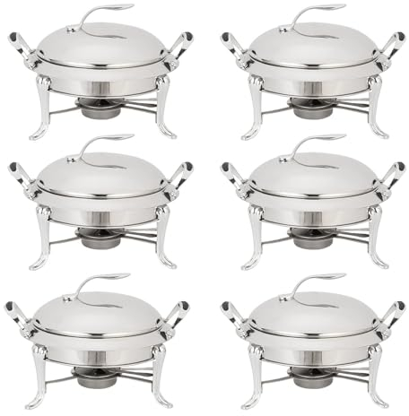 3l Chafing Dish Set, Runder Buffetheber Aus Edelstahl In Voller Größe Mit Pfannen, Deckel Und Brennstoffhaltern, Für Catering, Party, Hochzeit, Abendessen, Speisenwärmer(Size:6 Pack,Color:Silber)
