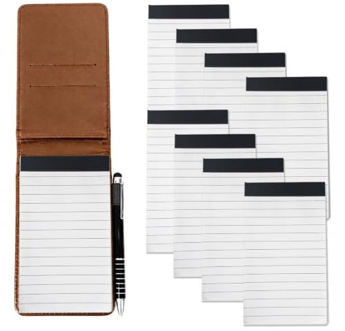 Marte Vanci Notizbuch Klein, Mini Notizblock Set A7 Halter PU Leder mit 8 Stück Notizblock 60 Blatt Notizzettel Nachfülleinlagen und Metall Stift für To Do Listen Journal Notizen Schreiben