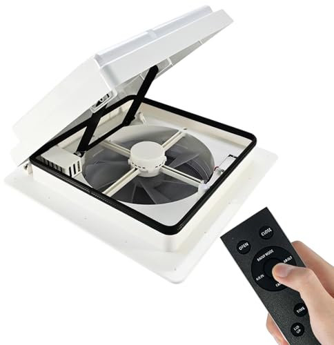 2012 Ventilateur de toit pour camping-car, 14 pouces, 12 V, silencieux, avec télécommande, ventilateur d'échappement pour camping-car 4 vitesses, ventilation réversible, capteur de pluie intégré,