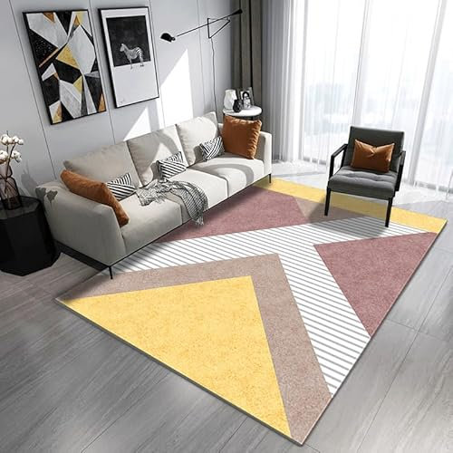 Teppich Gelbe Geometrie Flauschig Kurzflor,Mikrofaser Super Weich,Anti-Rutsch,Waschbar,Teppich Webteppich Für Wohnzimmer,Flur,Schlafzimmer Teppichläufer 120X160Cm