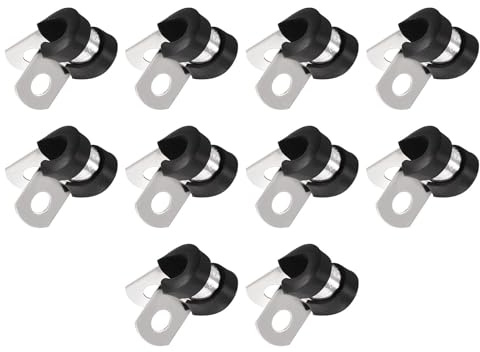 Unifizz 20Pcs 1/4 Inch(6mm) Cable Clamp, Rubber Cushioned Insulated Clamp 304 Stainless Steel R Shape Bracket Metal Hose Clamp Tube Holder for Pipe Wire Tube
