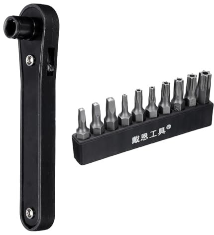 sourcing map Cacciavite ad angolo retto 4 pollici 90 gradi magnetico Mini cricchetto chiave a cricchetto Set di cacciaviti con 10pcs Torx Square Bits