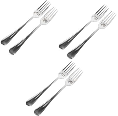 Amosfun 6pcs Modern Tableware Stainless Steel Forks Sweet Engraved Reusable Minimalist Design for Daily Travel Camping