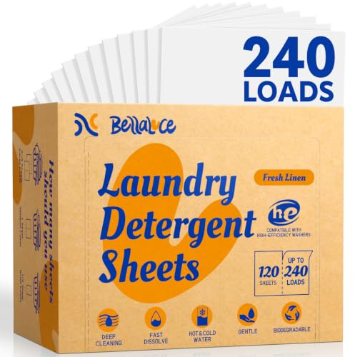 BellaLuce Detergente en Tiras para Lavadora – 240 Lavados, Detergente en Tiras de Eliminación Profunda de Manchas, Aroma a Lino Fresco, Ecológico sin Plástico para Uso Doméstico
