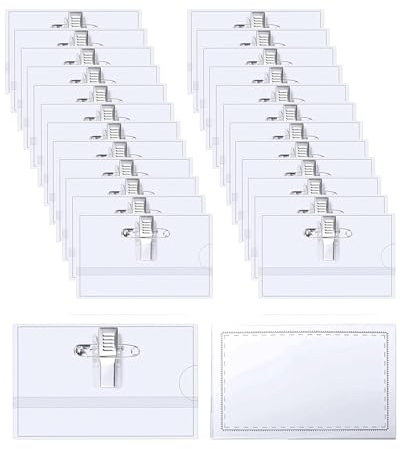 Lot de 24 Porte-Badges PVC Transparents 90x56 mm - Horizontal avec Pince/Épingle - Pour Écoles, Entreprises, Infirmières (24)