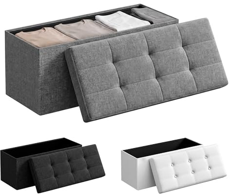 JUPPLIES Puff de Almacenaje 80 L (76 x 38 x 38 cm) - Baúl de Almacenamiento de Tela Plegable - Banco con Tapa - Soporta 300 kg para Dormitorio, Salón o Vestidor - Gris