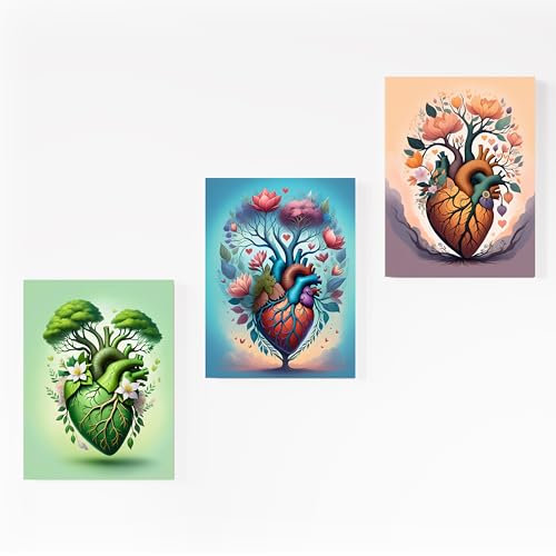 emmena - Set Quadri da Parete - Cuori Anatomici - Composizione di 3 Quadri 30x40 cm