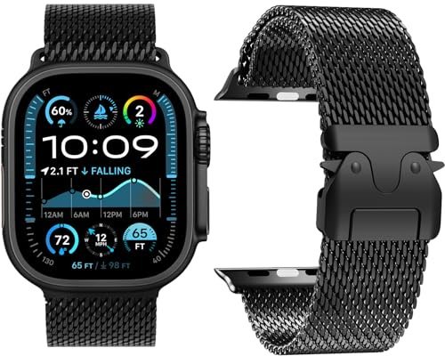 Milanaise Armband kompatibelt med Apple Watch Ultra 2/Ultra 49 mm 46 mm 45 mm 44 mm 42 mm (Serie 3 2 1), kvinnor och män, spänne i fallskärmsstil metallarmband för iWatch 10 9 SE 8 7 6 5 4