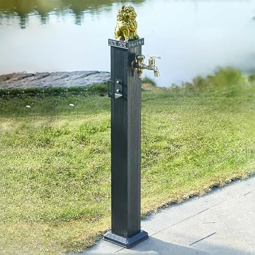 MDDKOP Wassersäule aus Edelstahl für den Außenbereich, Garten Wasserhahn Säule, Mit 10M Wasserspritzpistole Standbrunnen, Vertikale Wasserzapfsäule Garten mit Doppeltem Wasserauslasshahn(Blau,113cm(44