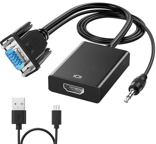 NEUTYPECHIC Adattatore, VGA Femmina HDMI Maschio con Audio, Convertitore 1080p, Adattatore VGA Femmina per PC, Laptop, Tutto in uno, HDMI Maschio per Schermo, TV, Proiettore(25CM)