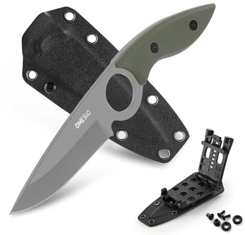 Omesio jaktkniv med grönt, halkfritt G10-handtag.