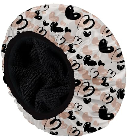 E ENASUE Duschhaube für Langes Haar, Große 3-Lagige Wasserdichte Duschtüte, Wiederverwendbar, Ideal für Reise und tägliche Pflege(Black and white love)