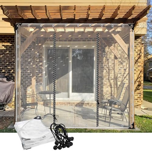 Outdoor Vorhang mit Reißverschluss Transparenter PVC Plane Seitenteile Pergola Pavillon Seitenwände, für Garten Terrasse Veranda Balkon(5'x6.6'(1.5x2m))