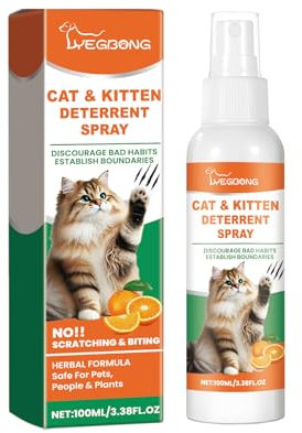 Cat Repellent Spray 100ML – Natural Cat Deterrent Spray for Indoor & Outdoor Use, Safe No-Stain Formula to Protect Furniture, Plants, Carpet, Garden & Doors