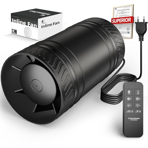 MOCINE Ventilador en línea Ø100 mm, ventilador de conducto bidireccional con mando a distancia, extractor de aire de alta eficiencia, ventilador silencioso para sótano, baño y taller