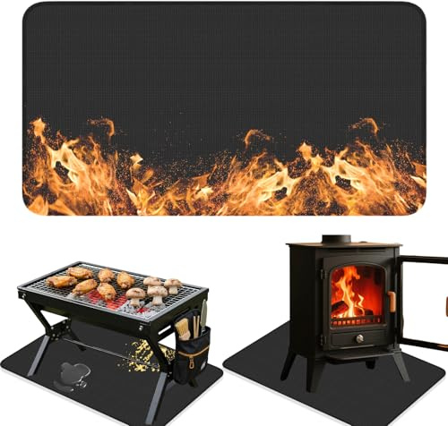 Feuerfeste Unterlage,Doppelseitig127cmX97cm Grillunterlage Bodenschutzmatte | Grillteppich für Gasgrill,Feuerfest, Rutschfest und Wasserdicht, für BBQ Grills Kaminöfen Rasen
