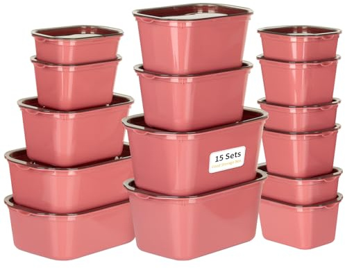 Cozary 15PCS Boîte de Conservation Rectangulaire, Boîtes Congélation avec Couvercles, Sans BPA, Empilables, Micro-Ondes et Lave-Vaisselle, Boîtes Hermétiques Set pour Congélation (Bordeaux)